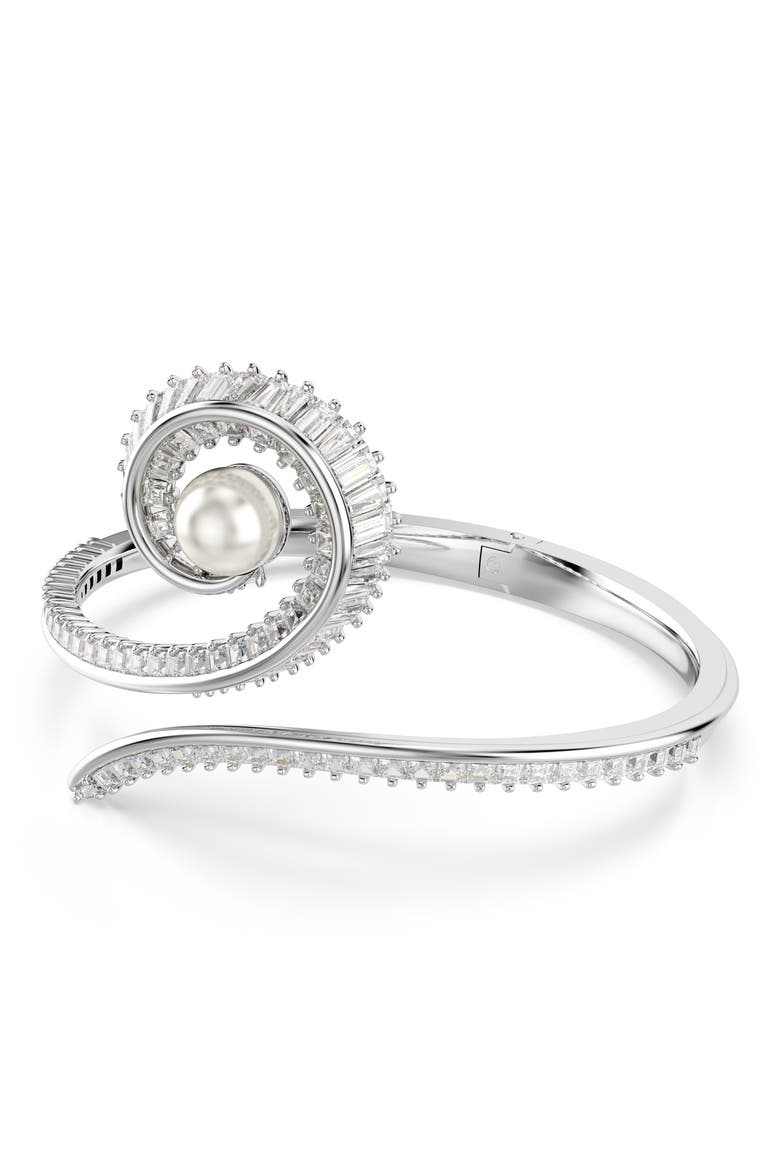 x Ariana Grande Treble Clef Crystal & Faux Pearl Bangle Bracelet, Alternate, color, WHITE/ SILVER