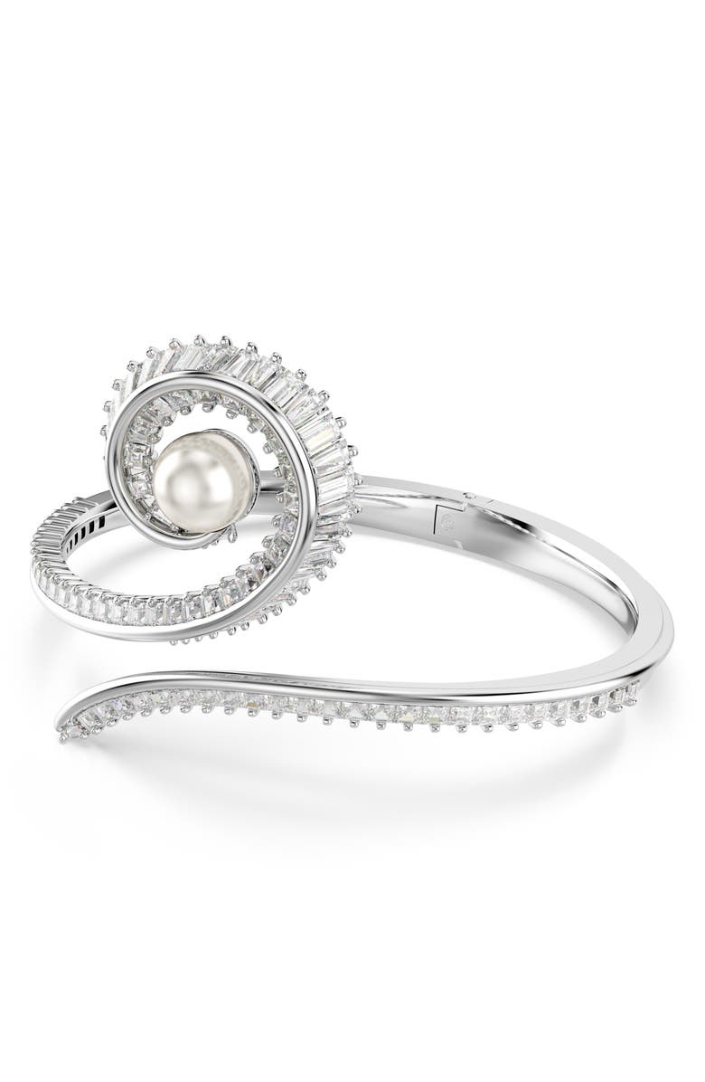 Swarovski x Ariana Grande Treble Clef Crystal & Faux Pearl Bangle Bracelet, Alternate, color, White/ Silver