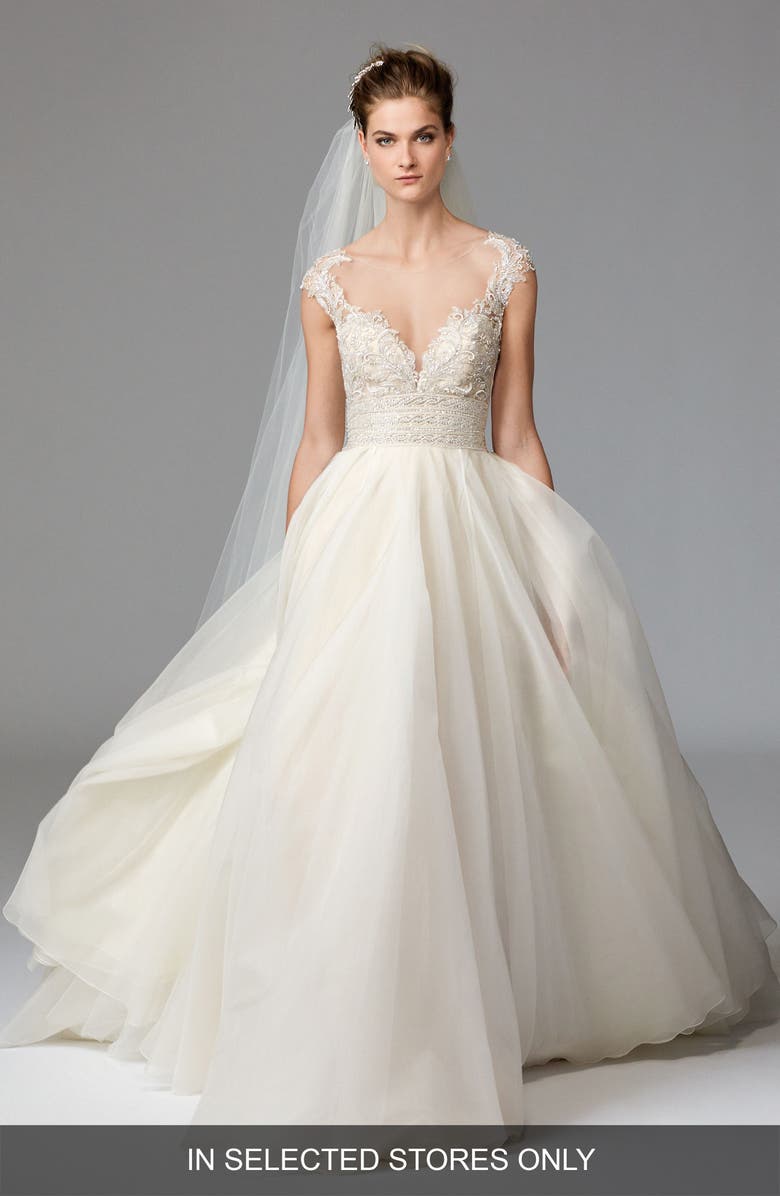 Watters Azalea Lace & Organza Ballgown Wedding Dress, Main, color, 