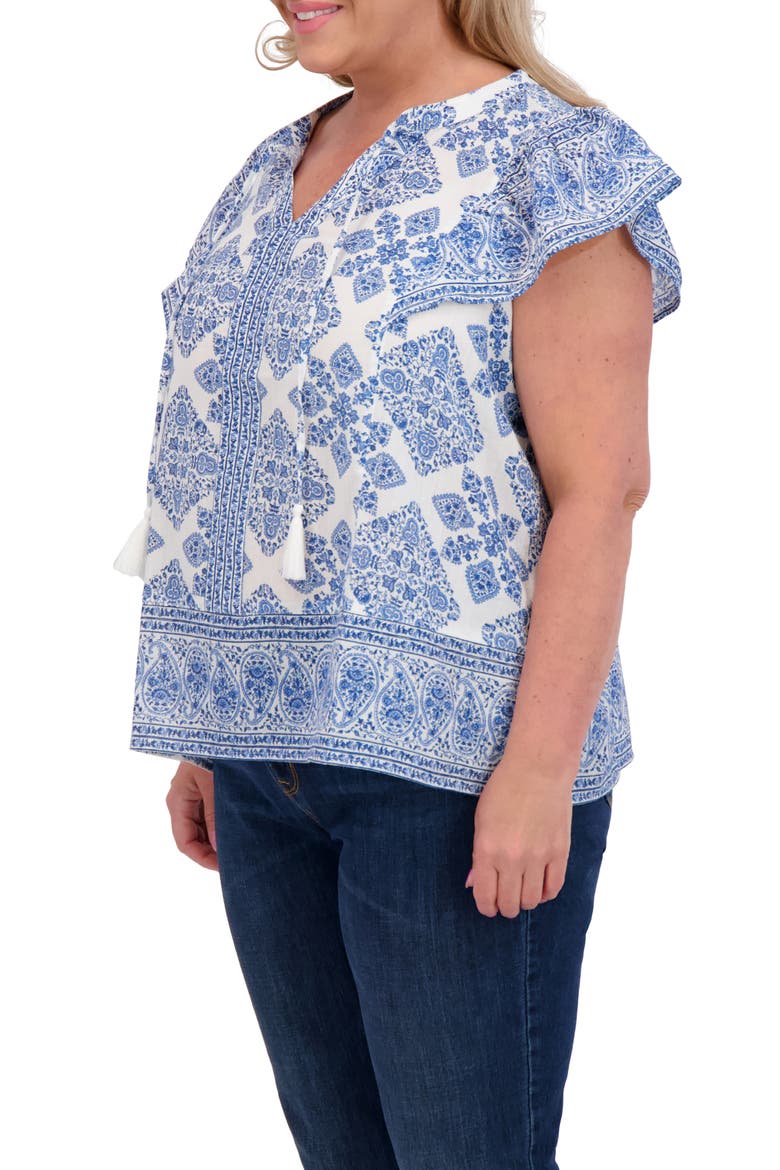 Ruffle Print Top, Alternate, color, BLUE COMBO