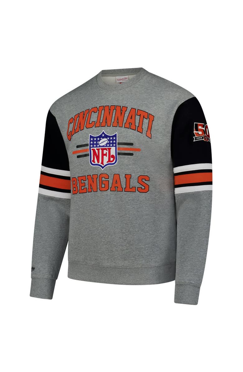 Mitchell & Ness Men's Mitchell & Ness Heather Gray Cincinnati Bengals All Over 4.0 Vintage Logo Pullover Sweatshirt, Alternate, color, Heather Gray