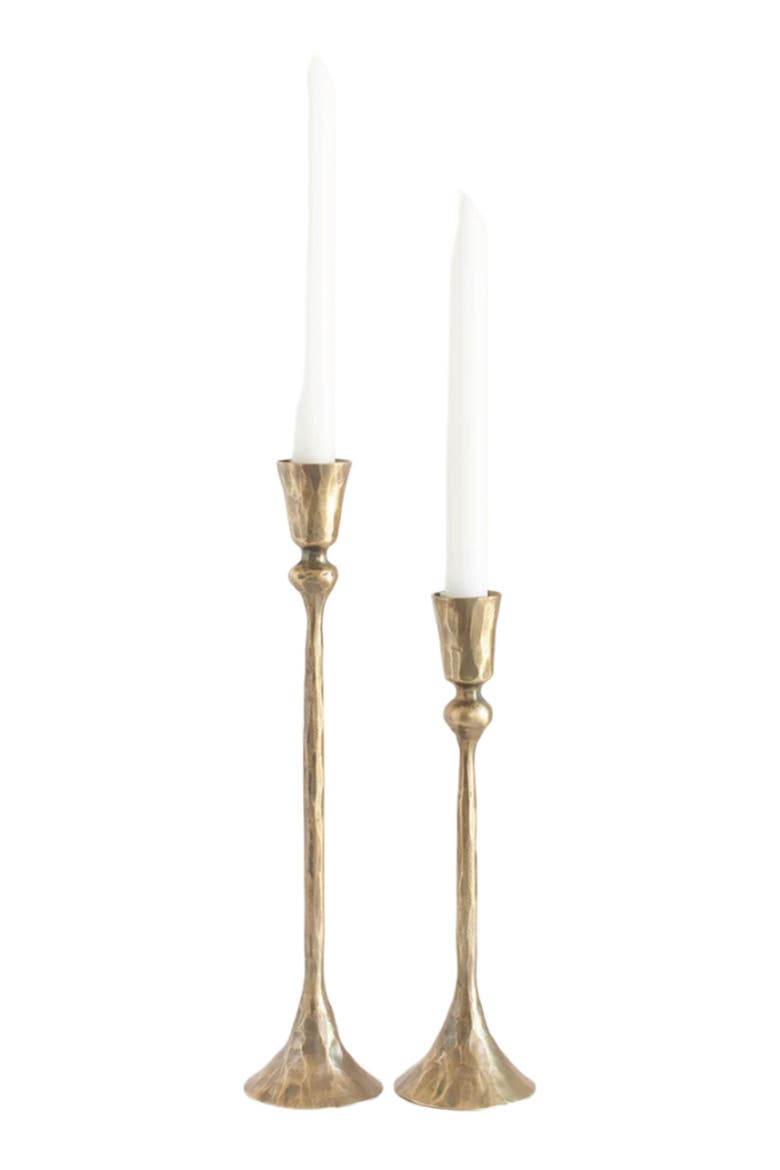 Gemini Hand-Forged Iron Candle Stands - Set of 2, Main, color, Brass