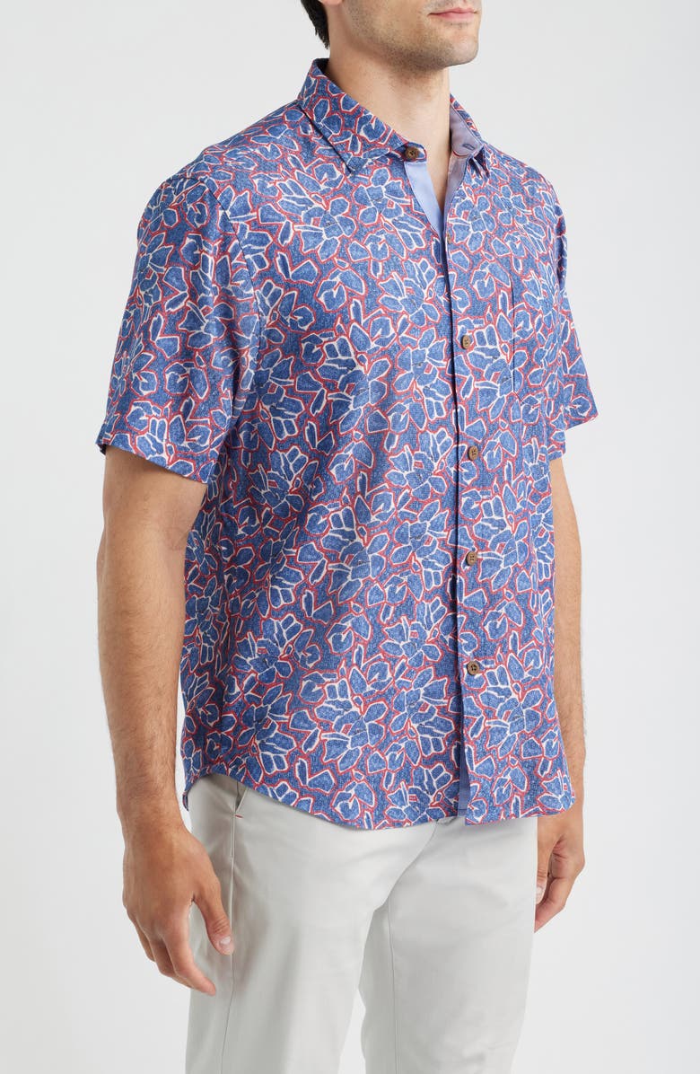 Tommy Bahama Coastal Ease Geo Rio Floral IslandZone<sup>®</sup> Short Sleeve Button-Up Shirt, Alternate, color, Bering Blue