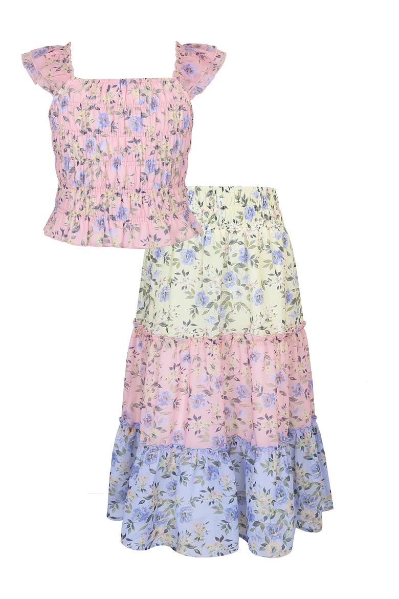 Kids' Ruffle Floral Top & Skirt Set, Main, color, MULTI PINK
