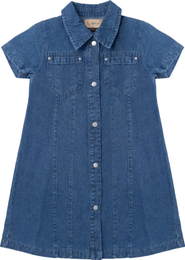 So What Embroidered Snap Front Patch Pocket Denim Dress