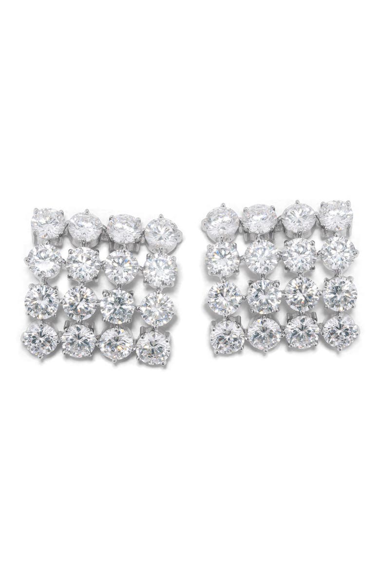 Cubic Zirconia Grid Stud Earrings, Main, color, RHODIUM