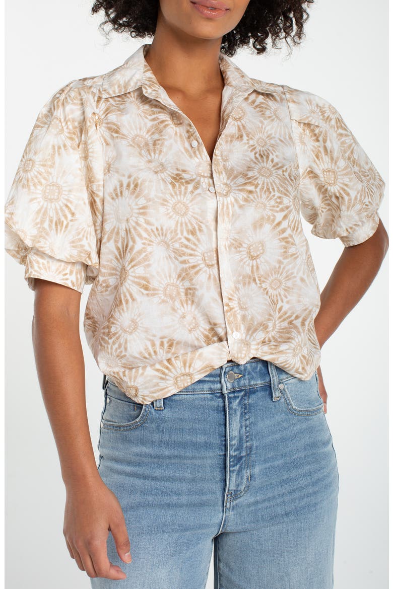 Floral Print Puff Sleeve Shirt, Main, color, TAN WHITE FLORAL