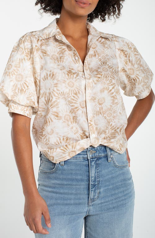 Liverpool Floral Print Puff Sleeve Shirt in Tan White Floral at Nordstrom, Size Medium