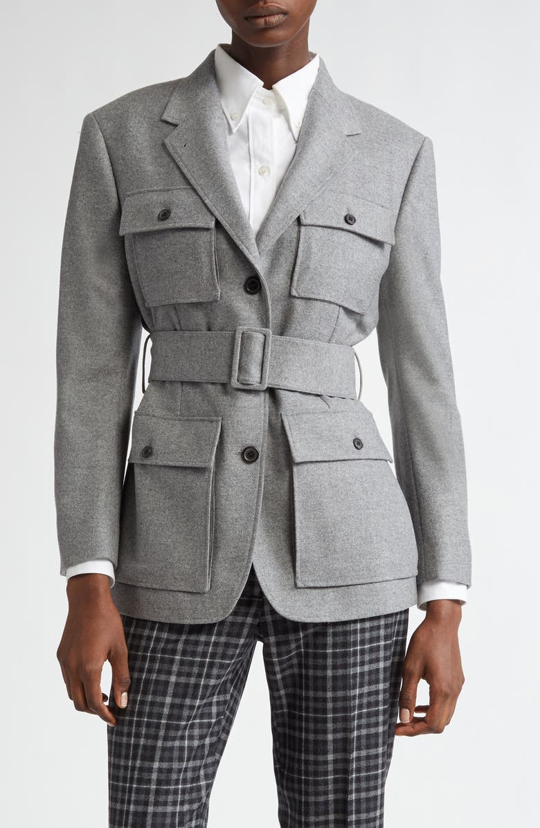 Thom Browne Wool Flannel Safari Jacket, Main, color, Light Grey