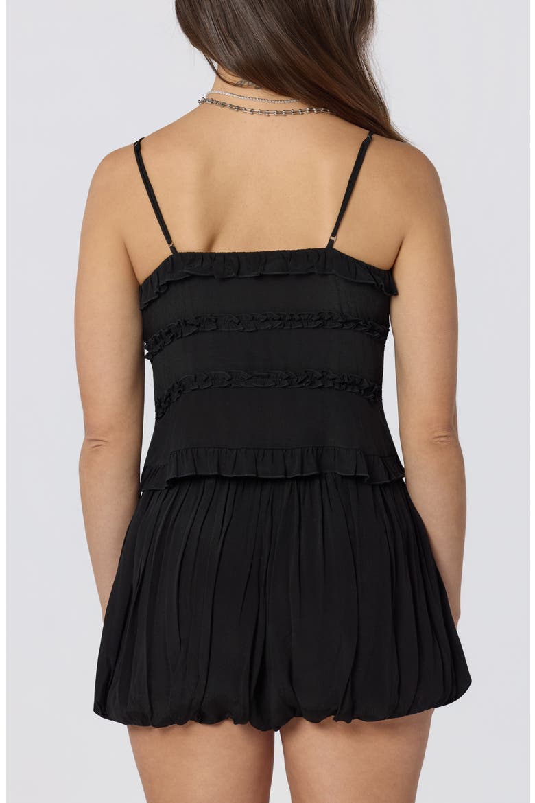 Kailey Tie Front Ruffle Trim Top, Alternate, color, BLACK