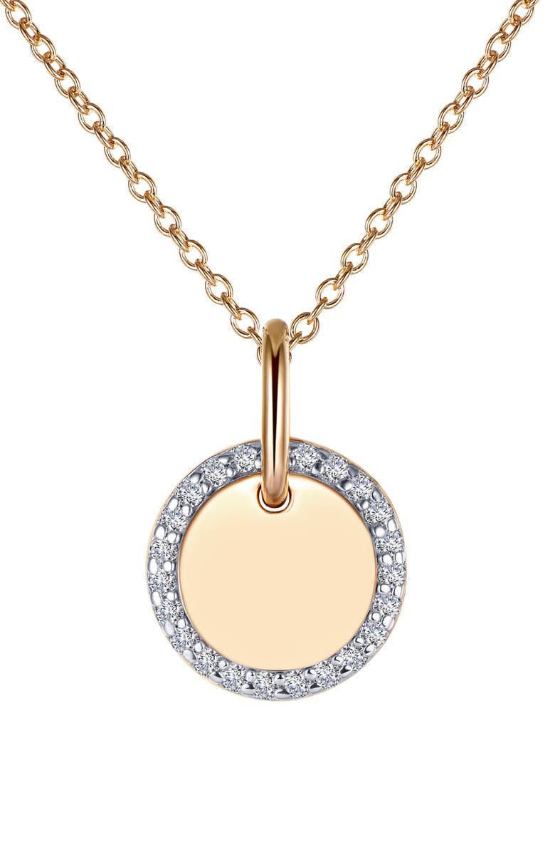 Lafonn Classic Simulated Diamond Round Disc Pendant Necklace, Main, color, Clear/ Silver/ Gold