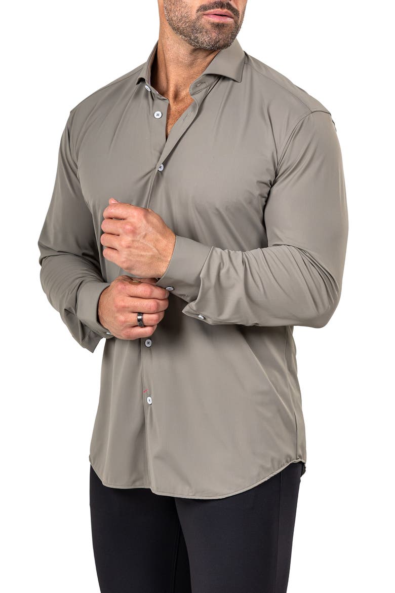 Eins Shaped Fit Marthy3015 Green Knit Button-Up Shirt, Alternate, color, GREEN