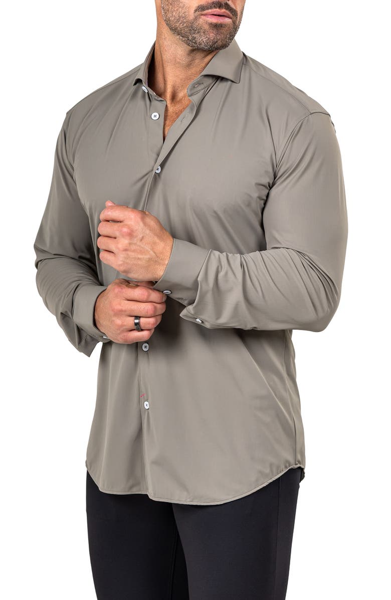 Maceoo Eins Shaped Fit Marthy3015 Green Knit Button-Up Shirt, Alternate, color, 