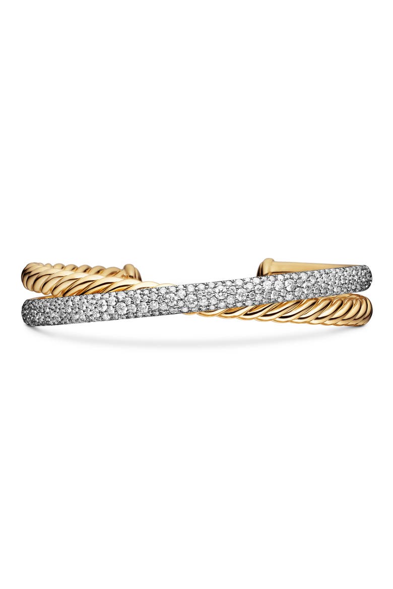 Pavé Diamond Two-Row Crossover Cuff Bracelet, Main, color, 18K YELLOW GOLD/ DIAMOND