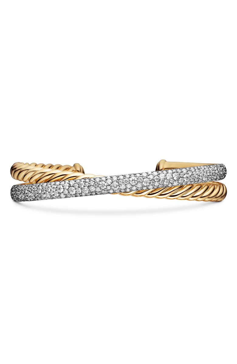 David Yurman Pavé Diamond Two-Row Crossover Cuff Bracelet, Main, color, 18K Yellow Gold/ Diamond