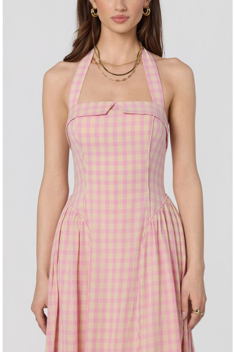 square neck halter midi dress Sugarlips Petite Size Striped Halter Square Neck Sleeveless Smocked Poplin Midi Dress