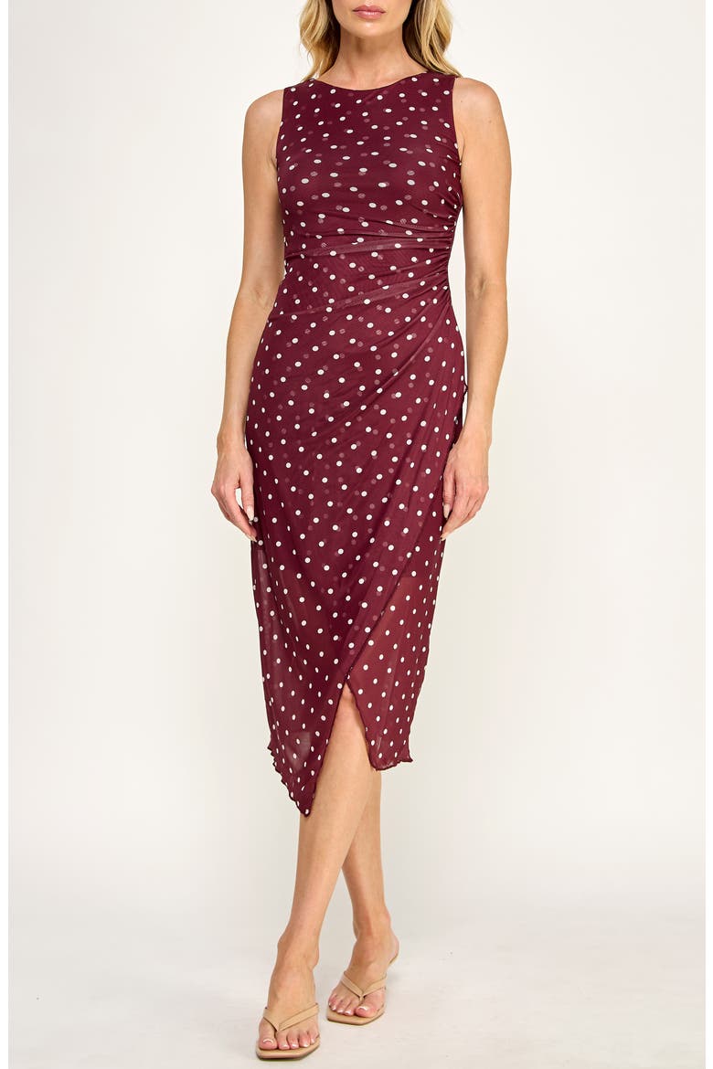 Mesh Fit & Flare Midi Dress, Main, color, BURGUNDY/ IVORY