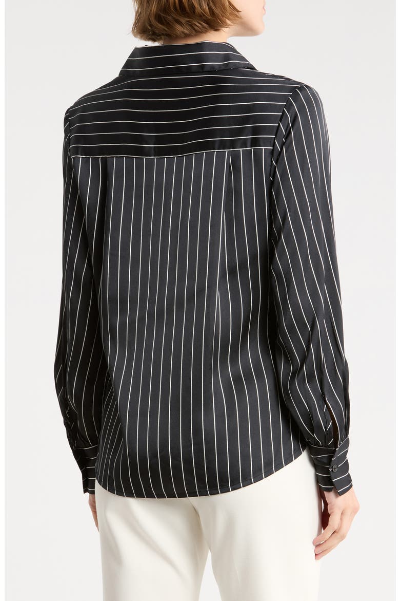Satin Button-Up Shirt, Alternate, color, BLACK/ CLASSIC CREAM