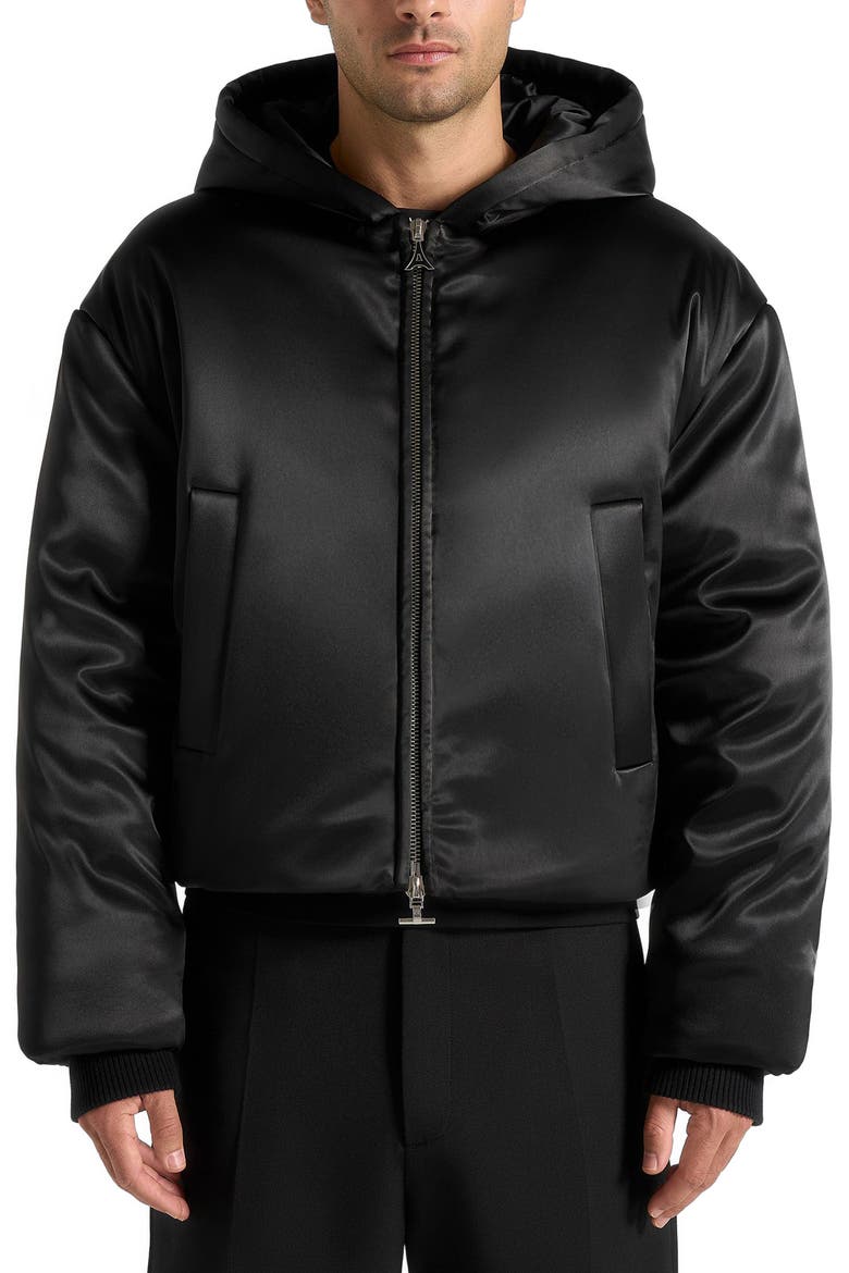 Dario Satin Cropped Hooded Jacket, Alternate, color, Black