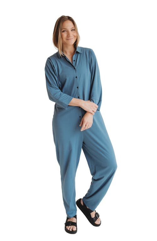 Turtledove London Organic Cotton Shana  Collared Jumpsuit In Blue