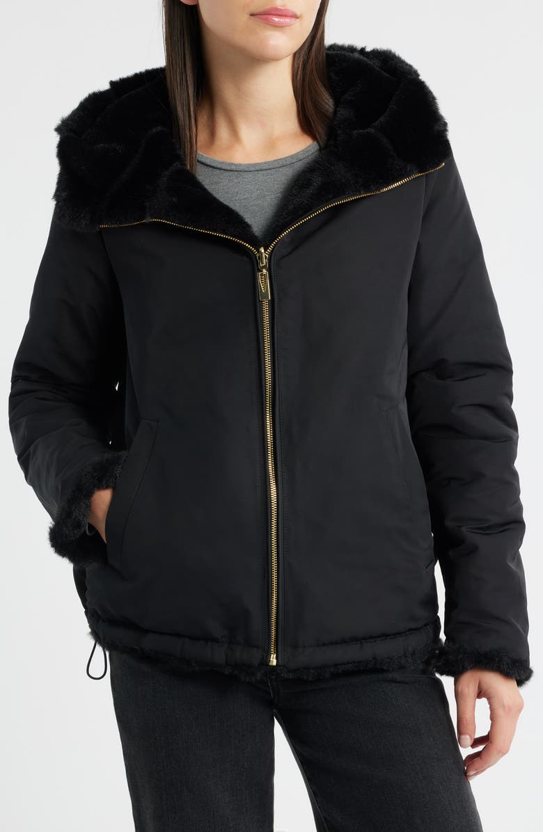 Via Spiga Faux Fur Jacket, Alternate, color, Black