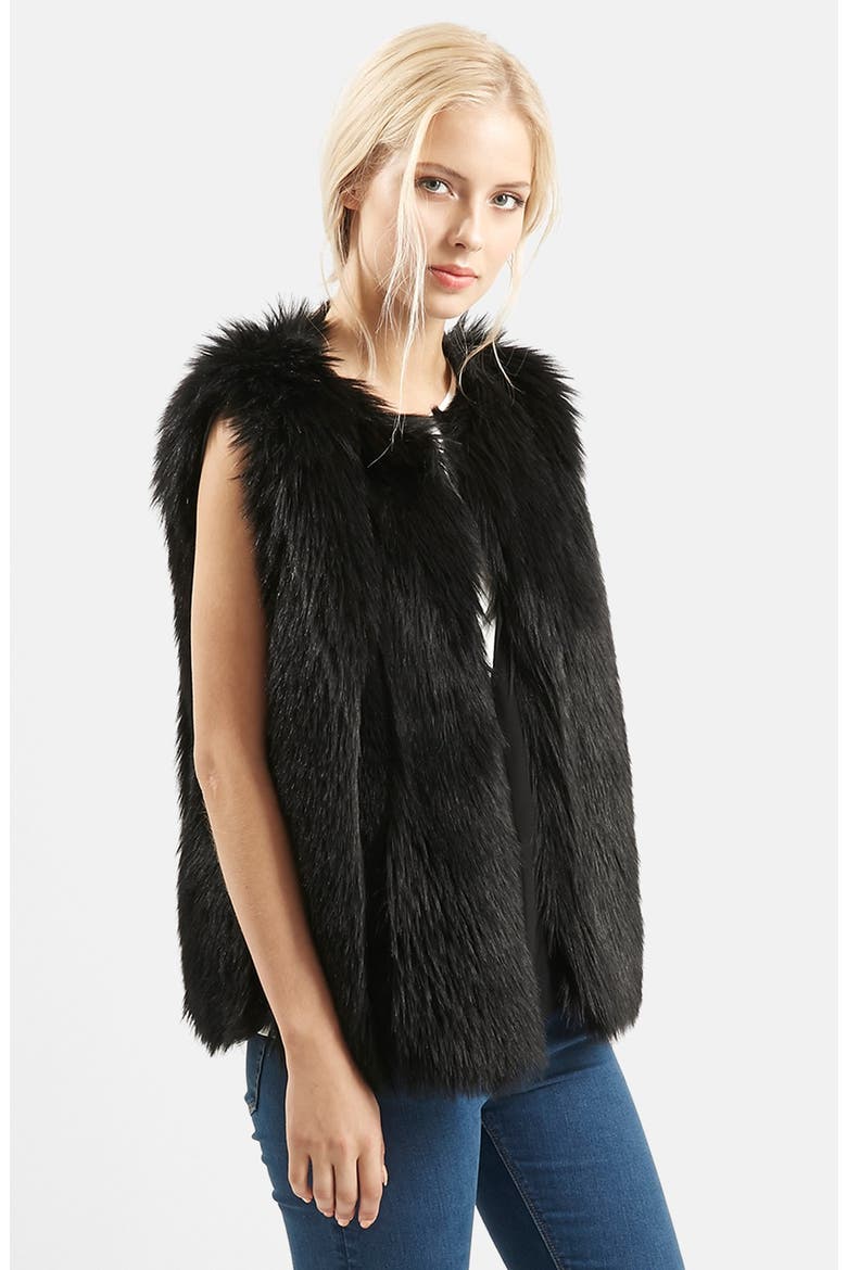 'Leah' Faux Fur Vest, Main, color, BLACK