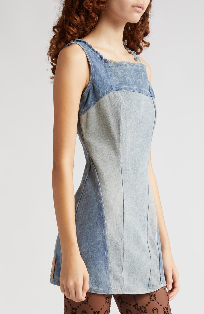 Marine Serre Moon Logo Patchwork Denim Minidress, Alternate, color, 
