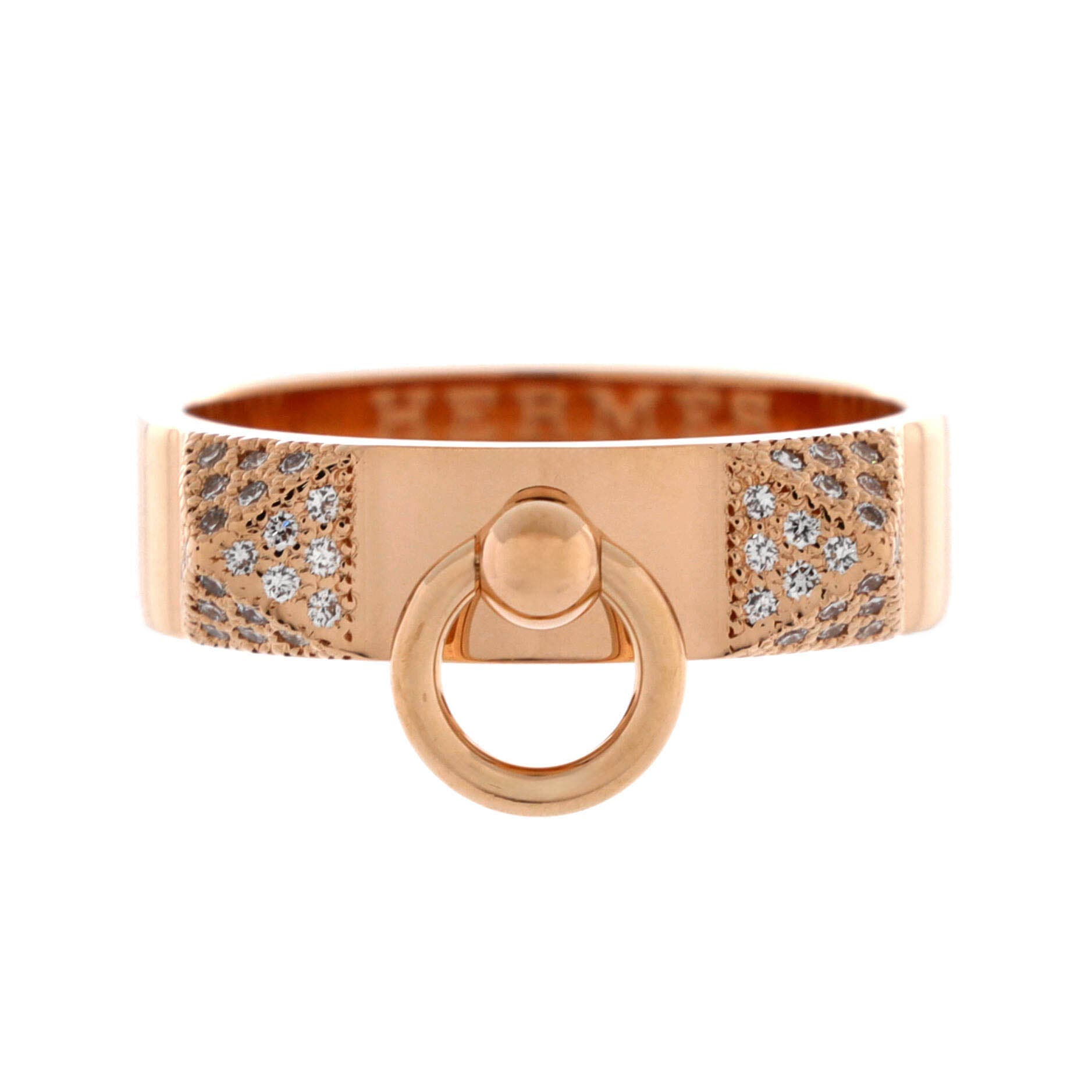 Pre-Owned Hermes Collier de Chien Ring 18K Rose Gold and Diamonds Small, Main, color, Rose Gold