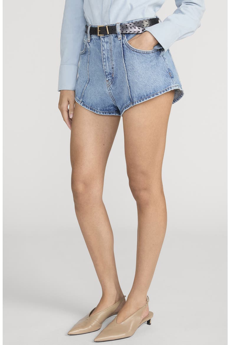 The Tilt High Rise Denim Mini Shorts, Alternate, color, JUNA