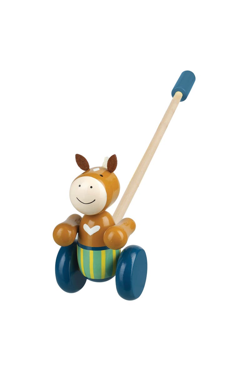 ORANGE TREE TOYS Push Along Pony Wooden Toy, Colorful Wheeled Character with Handle, Main, color, Multicolored