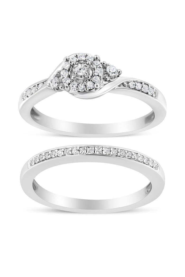 Silver 1/4 Cttw Diamond Halo and Swirl Engagement Ring and Wedding Band Set, Main, color, White