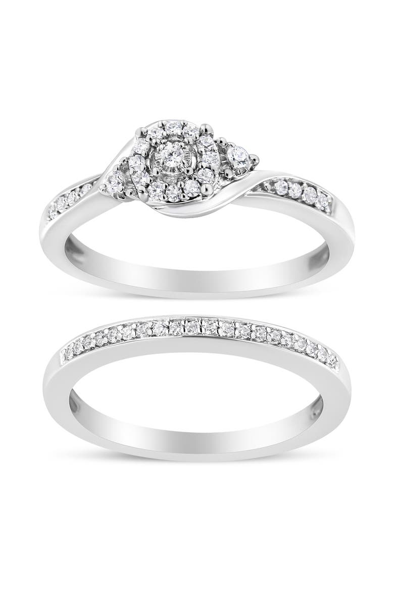 Haus of Brilliance Silver 1/4 Cttw Diamond Halo and Swirl Engagement Ring and Wedding Band Set, Main, color, White