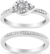 Haus of Brilliance Silver 1/4 Cttw Diamond Halo and Swirl Engagement Ring and Wedding Band Set
