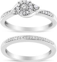 Haus of Brilliance Silver 1/4 Cttw Diamond Halo and Swirl Engagement Ring and Wedding Band Set