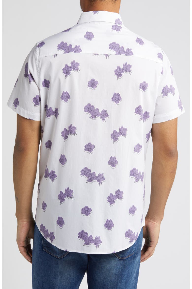 Hit The Books Floral Short Sleeve Stretch Button-Up Shirt, Alternate, color, WHITE
