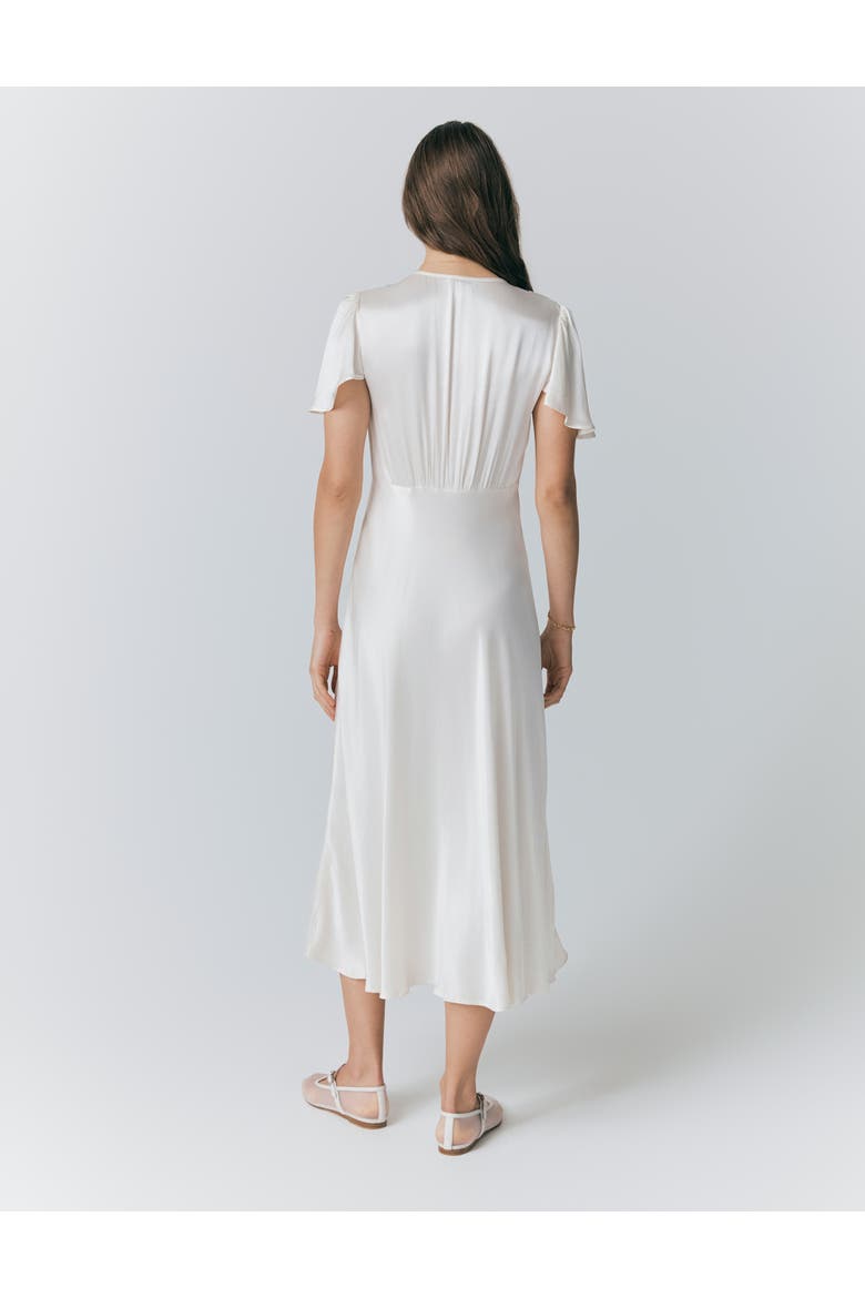 Grace Satin Button V-Neck Dress, Alternate, color, Ivory
