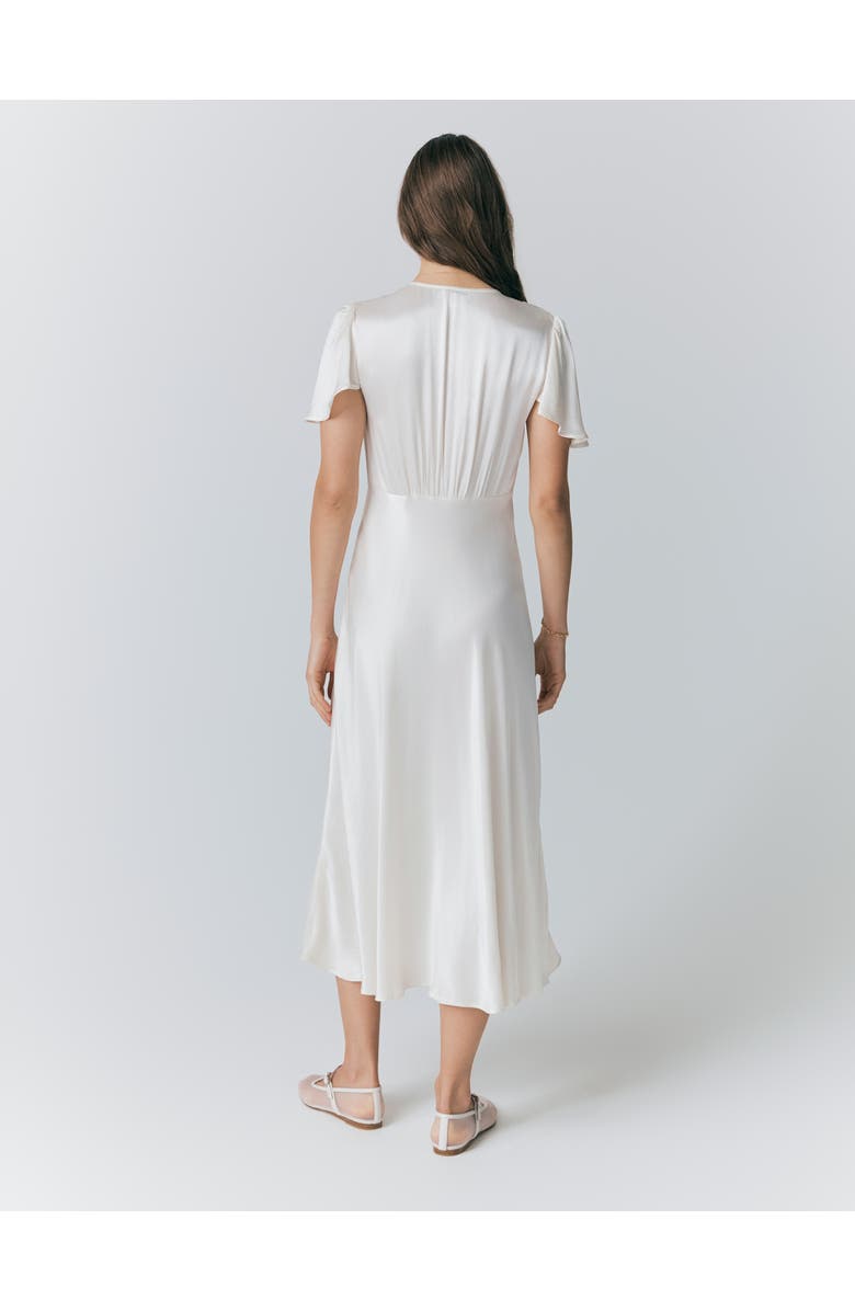 Ghost London Grace Satin Button V-Neck Dress, Alternate, color, Ivory