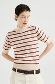 Brunello Cucinelli Virgin wool, cashmere and silk knit t-shirt with sparkling stripes