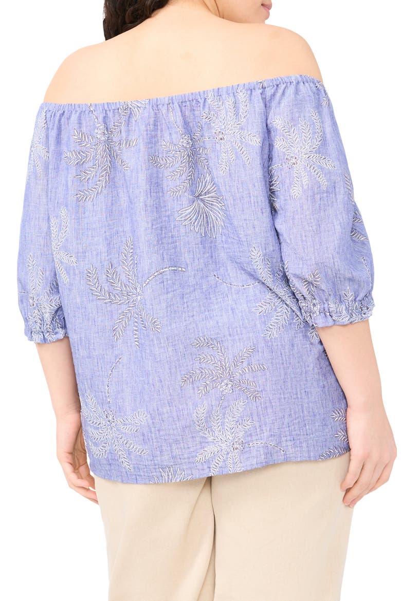 Off the Shoulder Puff Sleeve Top, Alternate, color, MULTI BLUE CHAMBRAY