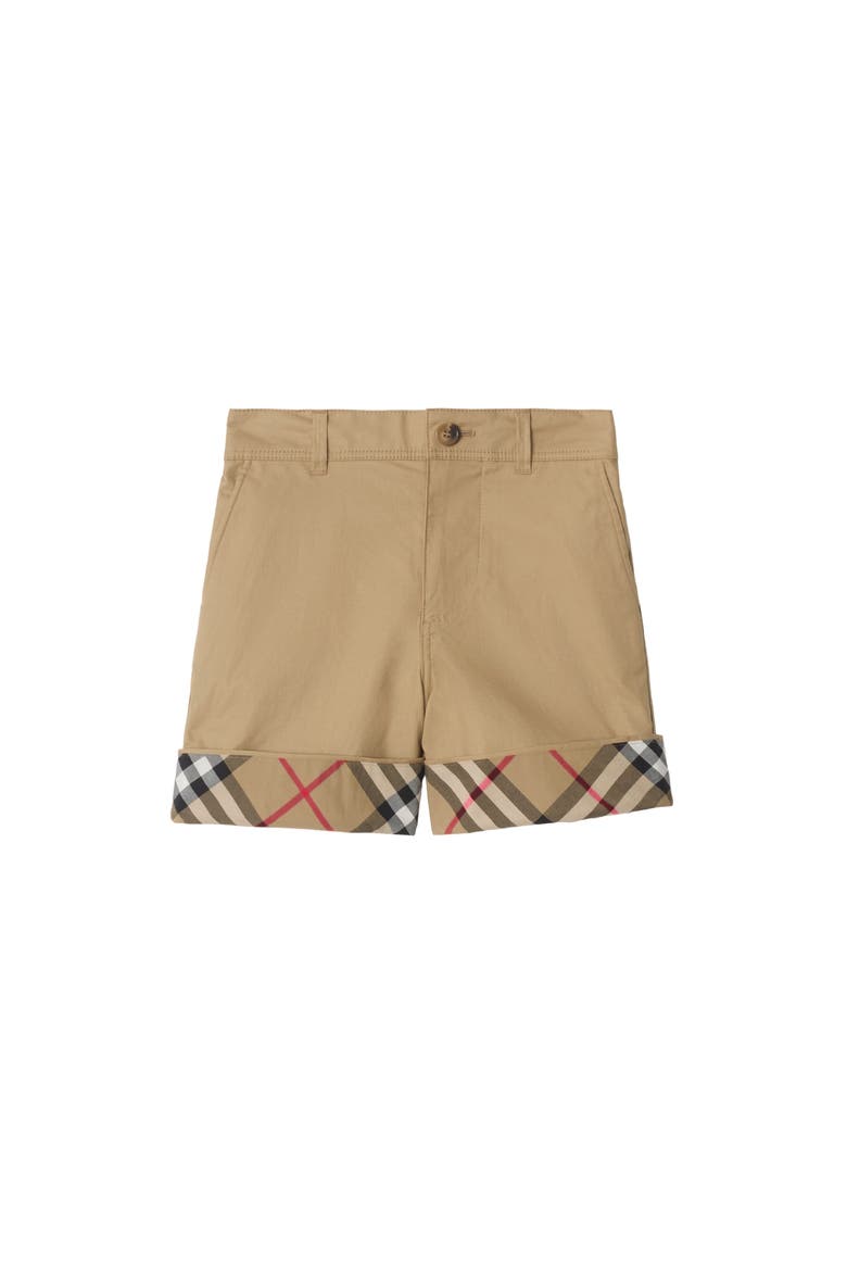 Check Turn-up Cotton Shorts, Alternate, color, Sand beige