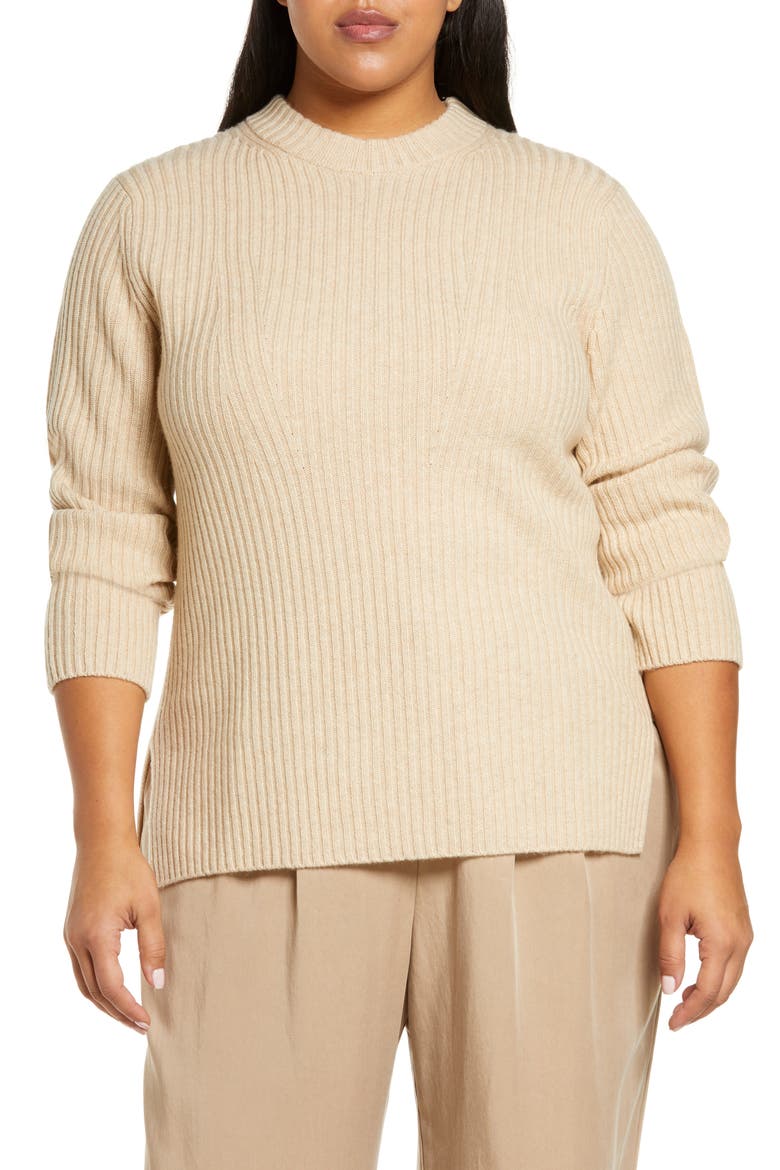 Wool & Cashmere Rib Sweater, Main, color, HEATHER WAFER