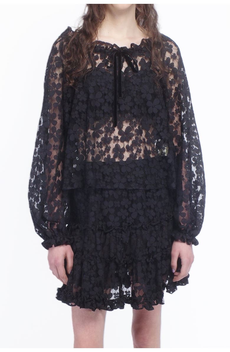 Anna Sui Shadow Blossom Tulle Elastic Lace Blouse, Main, color,