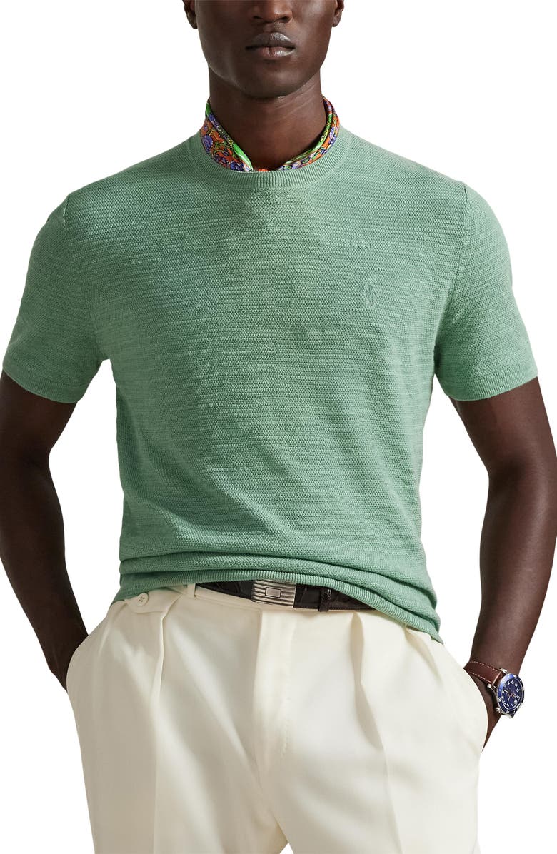 Polo Ralph Lauren Textured Seed Stitch Cotton & Linen Sweater, Main, color, Faded Mint
