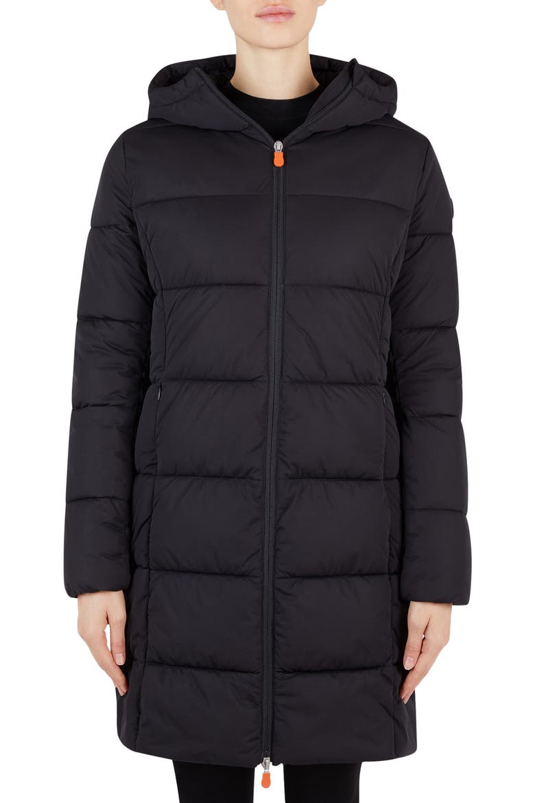 Water Repellent Hooded Puffer Coat, Main, color, 01 BLACK