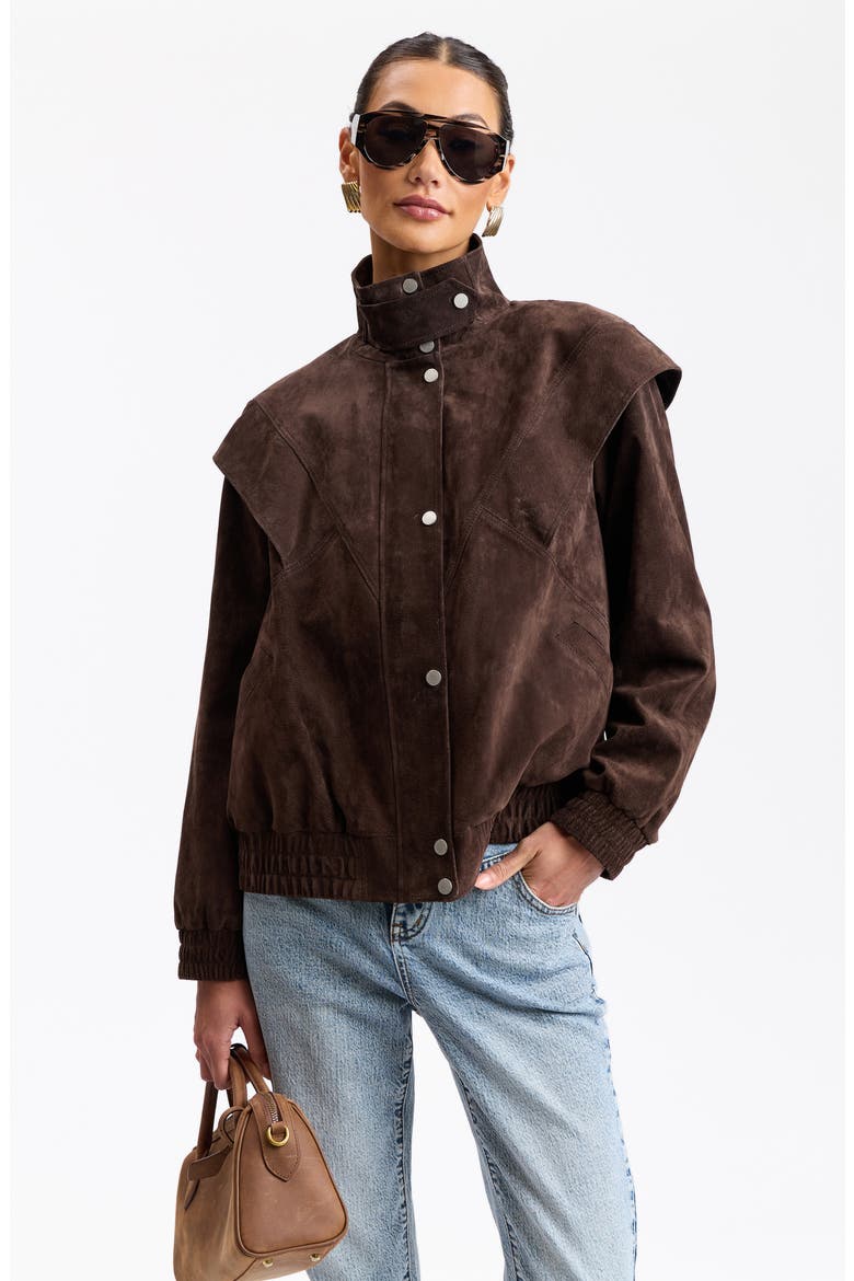 Suede Oversized Bomber Jacket, Alternate, color, WOOD