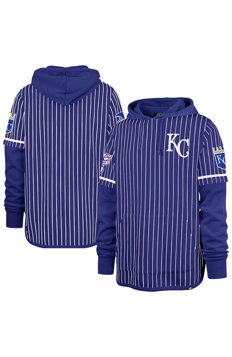 '47 Men's '47  Royal Kansas City Royals Pinstripe Double Header Pullover Hoodie, Alternate, color, Royal