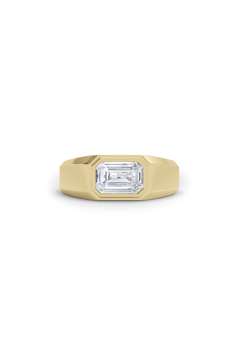 HauteCarat Men's Emerald-Cut Lab Grown Diamond Signet Ring, Alternate, color, 2.00 Ctw 18K Yellow Gold