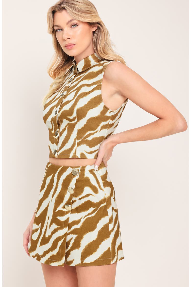 Print Button Detail Skort, Alternate, color, IVORY BROWN