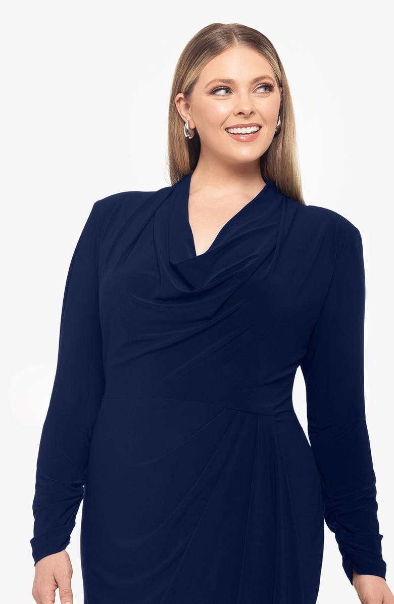Betsy & Adam Long Sleeve Cowl Neck Gown, Alternate, color, 