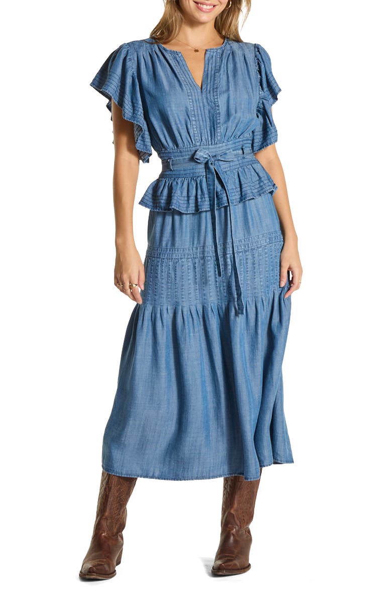 Denim Tie Waist Midi Dress